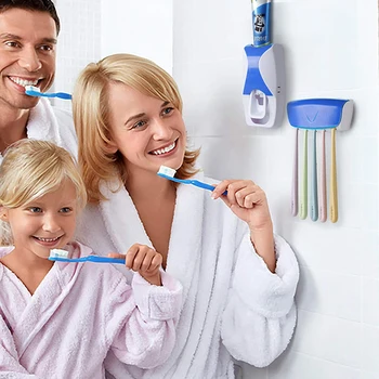 2Pcs Titular de Cepillo de dientes Conjunto de Accesorios de Baño Montado en la Pared Automático Dispensador de Pasta de dientes Exprimidor de la Decoración del Hogar Accesorios