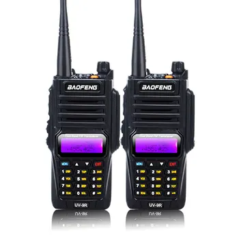 2pieces baofeng UV-9R impermeable de doble banda UHF VHF walkie talkie 8W 128 CANALES de radio comunicador uv 9r con handsree