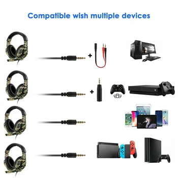 3.5 mm Cable Auricular para Juegos de Camuflaje Auriculares con Micrófono con Cancelación de Ruido Auriculares Estéreo para PS4 Xbox 360, PC Gamer 5477
