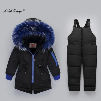 -30 grados en invierno Bebé mono para niños chicos abajo chaqueta 2pcs conjunto de abrigo para niña caliente a los niños de la ropa del Bebé traje de nieve 144114
