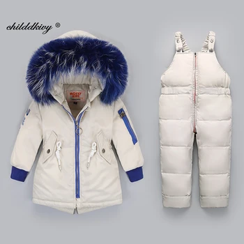 -30 grados en invierno Bebé mono para niños chicos abajo chaqueta 2pcs conjunto de abrigo para niña caliente a los niños de la ropa del Bebé traje de nieve