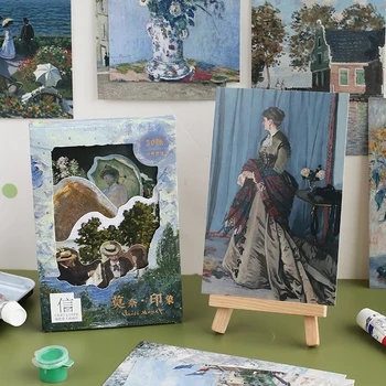 30 Pcs/Set Monet Impresión Europeo de la Pintura de Aceite Postal DIY Tarjetas de Felicitación Revista de Decoración