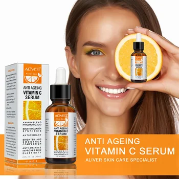 30ml, vitamina C suero facial, utilizado para la peca brillo, la reparación de las arrugas del ojo, el cuello brillo, anti-envejecimiento cuidado de la piel vitam