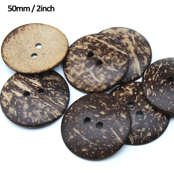 30pcs/lote de 50 mm (2 Pulgadas) de Big Natural de coco botones 2-agujero redondo de coser de color marrón oscuro envío gratis COCO001