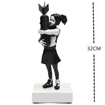 32CM de Arte Moderno de la Bomba Hugger Negro blanco Rojo Blanco Banksy Bomba Chica de Arte en la Calle de la Resina de la Estatua Creativo Regalo de Escritorio Decoración