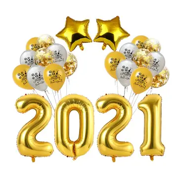 34Pcs/Set dorado y Negro, globos de Látex Feliz Año Nuevo 2021 Balón de Año Nuevo, Víspera de la Fiesta de las Vacaciones de la Fiesta de Navidad de la Decoración de Suministros