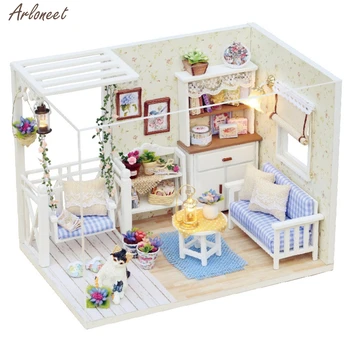3D de BRICOLAJE de Madera en Miniatura casa de Muñecas con Muebles de Flor de Decorar la Habitación de Embarcaciones de Juguete de Regalo Sala de estar Juguetes Juego de Toy Decoración de la Casa de Juguete