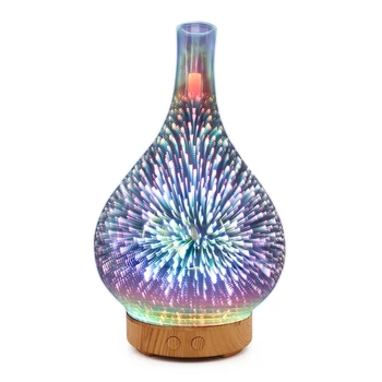 3D de Fuegos artificiales Jarrón de Cristal de Forma Humidificador de Aire con 7 Colores Led Luz de la Noche Aroma del Aceite Esencial Difusor Mist Maker Ultrasónico Humi