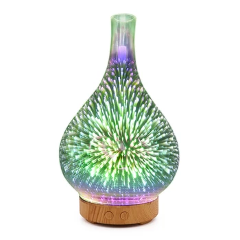 3D de Fuegos artificiales Jarrón de Cristal de Forma Humidificador de Aire con 7 Colores Led Luz de la Noche Aroma del Aceite Esencial Difusor Mist Maker Ultrasónico Humi