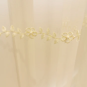 3D Floral Perla Bordado de Tul de la Cortina para la sala de estar de Lujo Elegante Beige Blanco Puro francés de la Puerta de Pantalla de la Ventana de Voile AD200