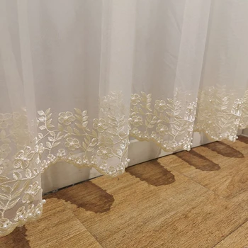3D Floral Perla Bordado de Tul de la Cortina para la sala de estar de Lujo Elegante Beige Blanco Puro francés de la Puerta de Pantalla de la Ventana de Voile AD200