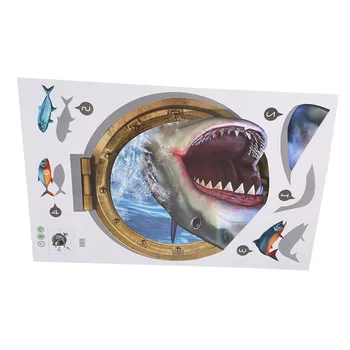 3D Tiburón ojo de buey Vistas Extraíble etiqueta Engomada de la Pared del PVC del Mural de la Calcomanía de Niños Decoración para el Hogar en Kindergarten Dormitorio Sofá de la Pared Calcomanías IC880679