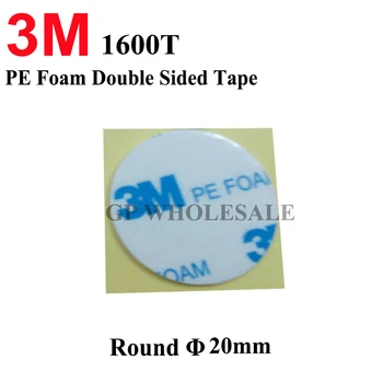 3M 1600 1600T Adhesiva de Doble cara de Espuma de PE Ronda de la etiqueta Engomada del Anillo de Montaje, Diámetro=20 mm, BLANCO, de 1 mm de espesor
