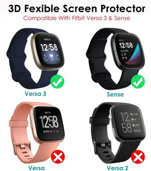 3pcs 3D Curvo Cobertura Completa Protector de Pantalla para Fitbit Sentido/Fitbit Versa 3 2020 Flexible HD de la Burbuja-libre de la Película Protectora de la Guardia