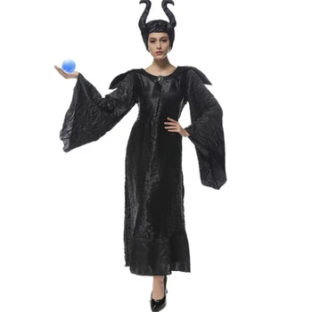 3pcs de la Película Maléfica Disfraz de bruja Malvada Cosplay Traje de Halloween Fantasia Fiesta de disfraces, disfraces de halloween para las mujeres