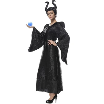 3pcs de la Película Maléfica Disfraz de bruja Malvada Cosplay Traje de Halloween Fantasia Fiesta de disfraces, disfraces de halloween para las mujeres
