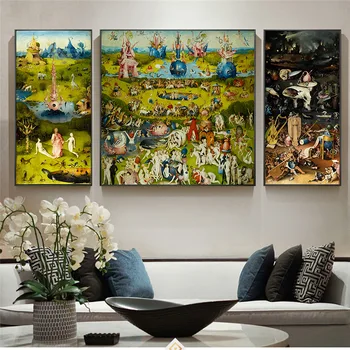 3Pcs El Jardín de las Delicias de la Lona de Arte de la Pintura de la Pared de la Imagen del Cartel de Hieronymus Bosch Imprime Sala de estar Decoración para el Hogar 3648