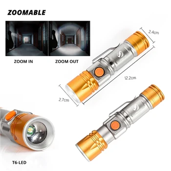 4 el Color de la Linterna de LED Recargable Incorporada de la batería Soporte de zoom 3 modos de Iluminación a la distancia de 300 metros Conveniente para al aire libre