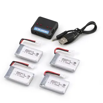 4Pcs 3.7 V 500mAh Batería + 4 en 1 Cargador USB para el Syma X5 X5C X5SC X5SW MJX X705C RC Drone Quadcopter Batería de Repuesto Piezas