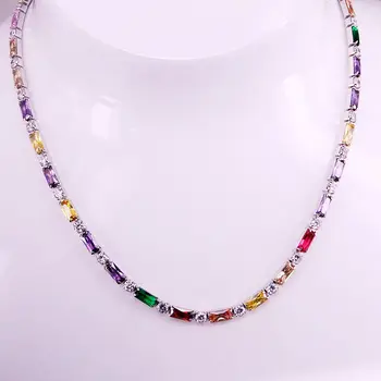4PCS, Bling arco iris de la CZ de la Cadena de Chocker Collar Para las Mujeres de Oro de Plata de Color de 1 Fila de Tenis Cadenas Collares