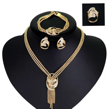 4pcs sistema de la Joyería Para las Mujeres Africanas Perlas de sistema de la Joyería de la Boda de la Torcedura de Gargantilla Collar de Novia de Dubai Color Oro Conjuntos de Joyas 158236
