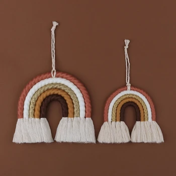 5 Capas de bastones de Macrame arco iris de la Pared Decoración para el Dormitorio de Vivero Bebé Habitaciones de los Niños Colorido Tapiz de Cuerda Tejida de la Borla de la Pared