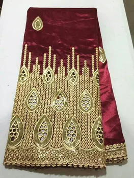 5 m/lote de Lujo de oro de lentejuelas decoración de encaje con el vino de África george tela de encaje por parte de la ropa OG40-1
