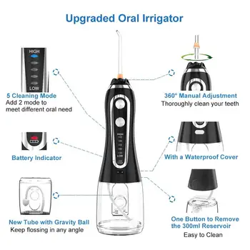 5 Modos de Portátil de 300 ml Irrigador Oral USB Recargable Dental irrigador oral Jet Impermeable Irrigador Dental Dientes Limpiador+5 Consejos