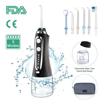 5 Modos de Portátil de 300 ml Irrigador Oral USB Recargable Dental irrigador oral Jet Impermeable Irrigador Dental Dientes Limpiador+5 Consejos