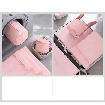 5 Piezas/lote Bolsa de ropa de color Rosa con Cremallera Poliéster de Viaje de Almacenamiento de la Lencería de Malla de Lavado Bolsa de Red de la Máquina de Lavado Organizador de Sostén de la Bolsa de