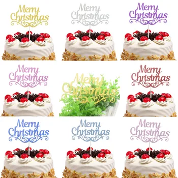 50 piezas/lote Merry Christmas Cake Toppers Banderas Niños Feliz Cumpleaños Brillo de la Magdalena de la Chistera de la Boda de la Ducha del Bebé Partido de BRICOLAJE de Hornear 37824