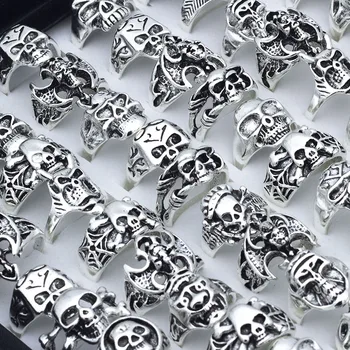 50pcs Cráneo Esqueleto Gótico de la Aleación de los Anillos de estilo Punk de los anillos para hombre para mujer de Joyas al por mayor lotes