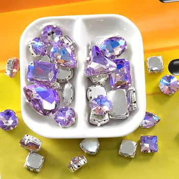 50pcs Mixtos Formas de colores Coser de diamantes de imitación de Cristal de Plata Con Garra Para el Vestido de Boda F0046