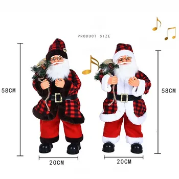 58CM Nuevo Rojo de la tela Escocesa de Ropa Eléctrico de la Música Swing de Santa Claus, Muñeco de la Fiesta de Navidad de la Decoración de Suministros Para el Hogar KK57