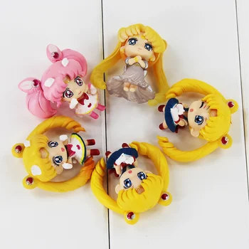5Pcs/Lot de Anime Lindo Sailor Moon Tsukino Q Versión de PVC Figura de Acción Coleccionable de Juguetes de modelos de Muñecas para los Niños Gran Regalo