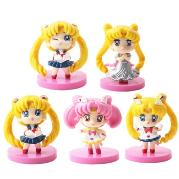 5pcs/lot Sailor Moon Figuras de Sailor Chibi Moon Llaveros Petit Chara Bastante Guardián de la Princesa Serenity Llaveros Modelo de Juguetes