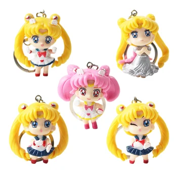 5pcs/lot Sailor Moon Figuras de Sailor Chibi Moon Llaveros Petit Chara Bastante Guardián de la Princesa Serenity Llaveros Modelo de Juguetes