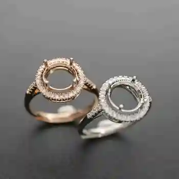 6-10MM ronda de oro rosa de plata Joyas CZ piedra puntas bisel sólida plata de ley 925 anillo ajustable configuración 1210031 193