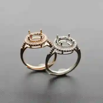 6-10MM ronda de oro rosa de plata Joyas CZ piedra puntas bisel sólida plata de ley 925 anillo ajustable configuración 1210031