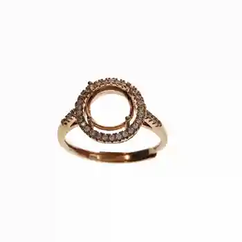 6-10MM ronda de oro rosa de plata Joyas CZ piedra puntas bisel sólida plata de ley 925 anillo ajustable configuración 1210031