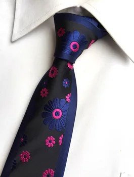 6cm Único Flaco Atar Diseñador Panel de Corbata Negra con Azul de flores de color Púrpura Gravata partido camisa 98756