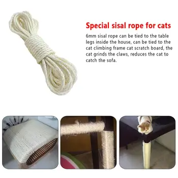 6mm Poste de Rasguño de Gato Juguetes de Cuerda de Sisal Hacer BRICOLAJE Escritorio Taburete para los Pies Patas de la Silla de Unión de la Cuerda para el Gato Afile la Garra de 20 M
