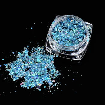 6pcs Azul de colores de Uñas Glitter Conjunto Holográfica Láser Polvo de Escamas Brillan Manicura Ultra Delgada de Lentejuelas Chrome de Uñas de Arte de Pigmento