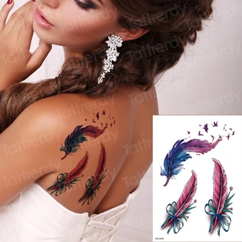 6PCS vintage tatuajes temporales zorro lobo flor de animales, plumas de aves tatuaje, patrón de la acuarela mayorista de tatuajes para mujeres