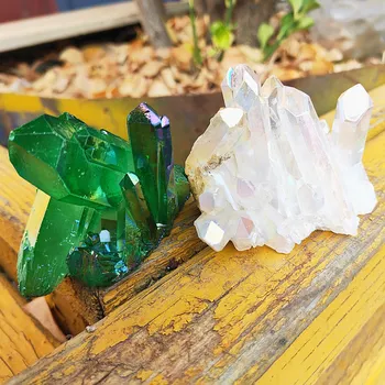 78grams verde natural ángel aura de cristal de cuarzo de clúster de recubrimiento de Titanio cuarzo clúster de galvanoplastia de piedra de Curación