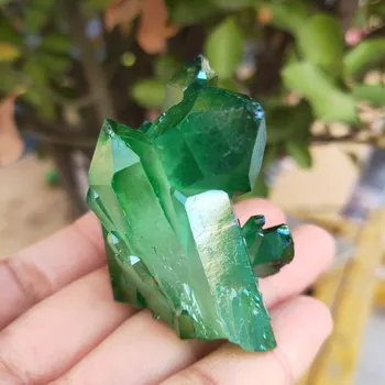 78grams verde natural ángel aura de cristal de cuarzo de clúster de recubrimiento de Titanio cuarzo clúster de galvanoplastia de piedra de Curación