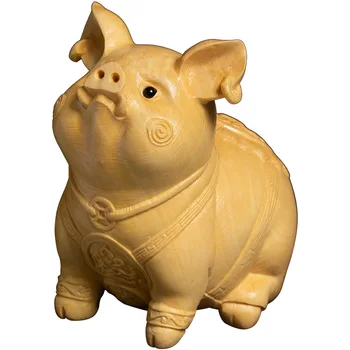7CM Suerte de Cerdo de madera de Boj Feng Shui Lindo Cerdito Zodiaco Animal Escultura de la Mascota de la Estatua de Madera de Decoración para el Hogar