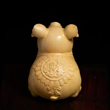 7CM Suerte de Cerdo de madera de Boj Feng Shui Lindo Cerdito Zodiaco Animal Escultura de la Mascota de la Estatua de Madera de Decoración para el Hogar