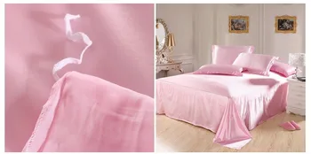 7pcs Rosa de Seda de Satén de conjuntos de ropa de cama California king queen size edredón edredón cubierta de hojas de la hoja de cama colcha dormitorio ropa Personalizada