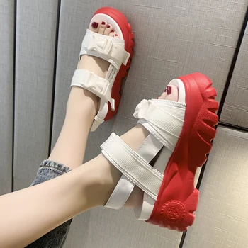 8 cm/3.1 pulgadas de Altura Sandalias de Cuña de Espesor Inferior a las Mujeres de la Moda de Zapatos de Altos Tacones de Suela Roja 733